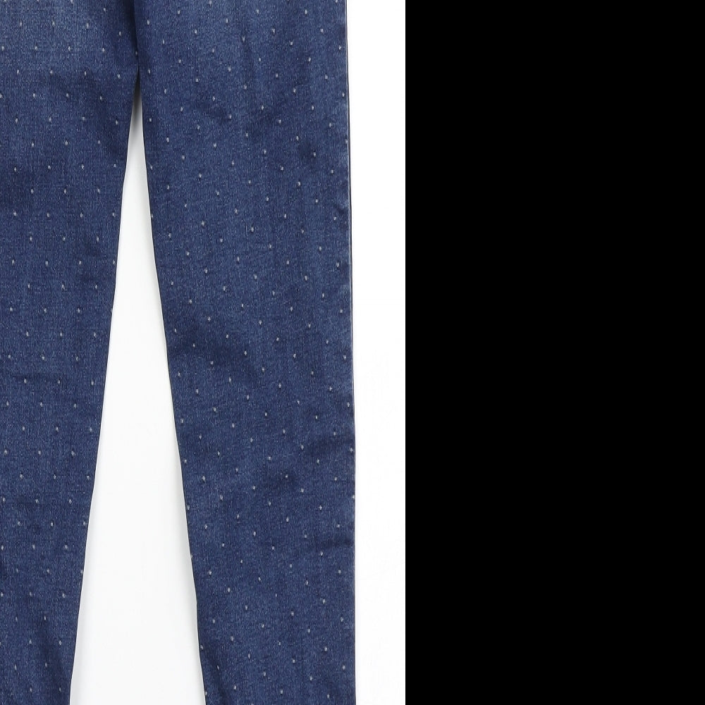 Matalan Womens Blue Polka Dot Cotton Skinny Jeans Size 8 L27.5 in Regular Button