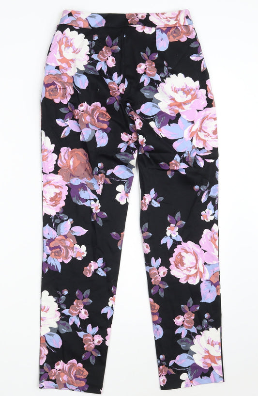 Miss Selfridge Womens Multicoloured Floral Cotton Chino Trousers Size 4 L25 in Slim Zip