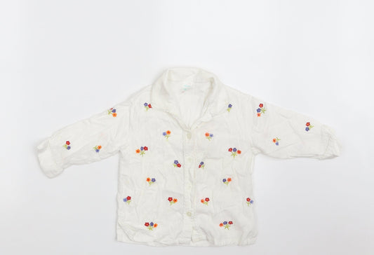Additional front view of Adams girls’ white floral 100% cotton babydoll pyjama top, size 12-18, months button