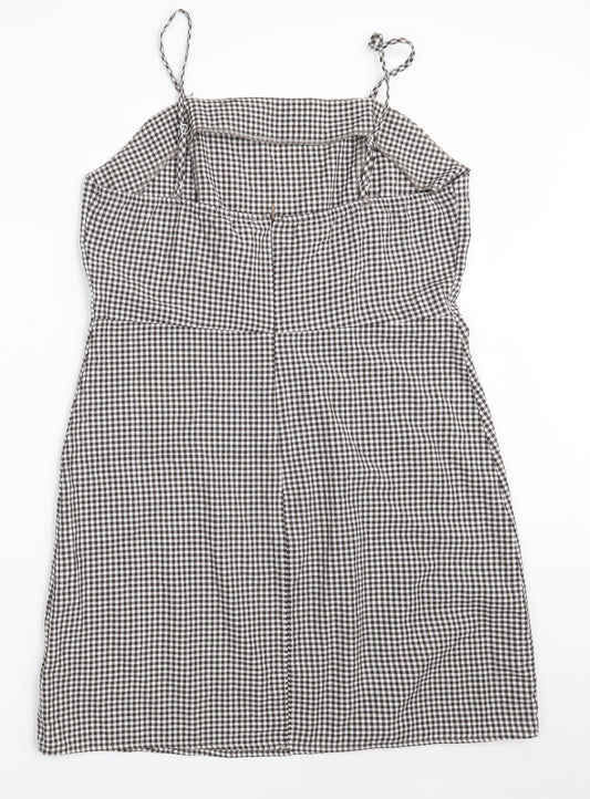 SheIn Womens Black Check Polyester A-Line Size L Off the Shoulder Zip