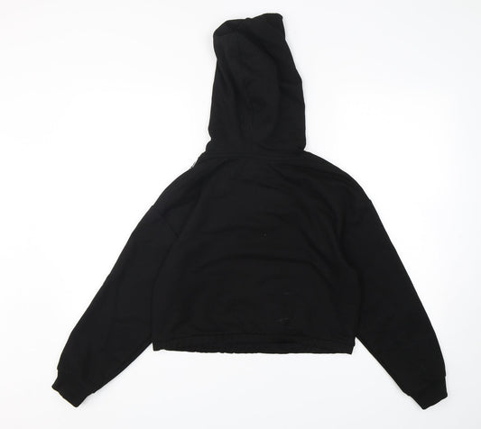 Back view of Brave Soul women’s black animal print cotton pullover hoodie, size XS, pullover - cropped