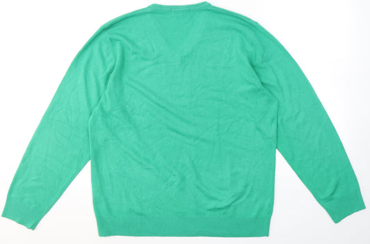 Blue Harbour Mens Green V-Neck Acrylic Pullover Jumper Size L