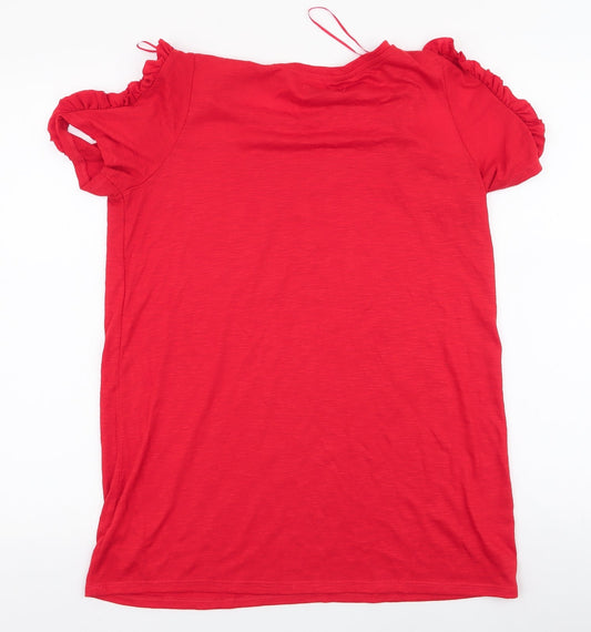 Papaya Womens Red Polyester Jersey T-Shirt Size M Round Neck - Cold shoulder
