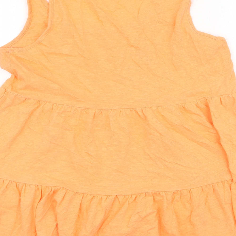 Brand and care label for F&F women’s orange polyester camisole tank, size UK 6, round neck - peplum