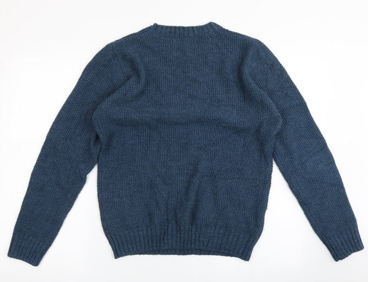 Cedar Wood State Mens Blue Round Neck Acrylic Pullover Jumper Size S