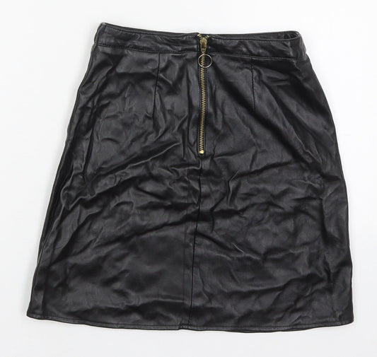 Atmosphere Womens Black  Polyurethane A-Line Skirt Size 4   Zip