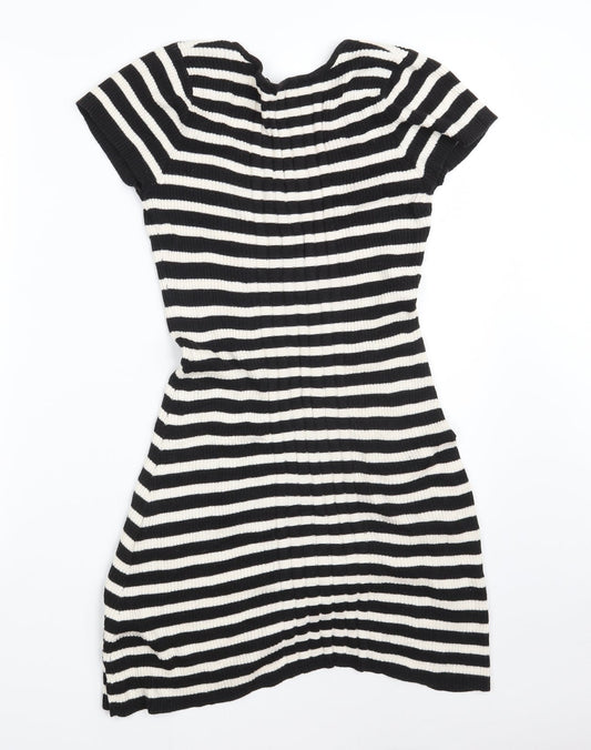 H&M Womens Black Colourblock Viscose Jumper Dress Size M Square Neck Button