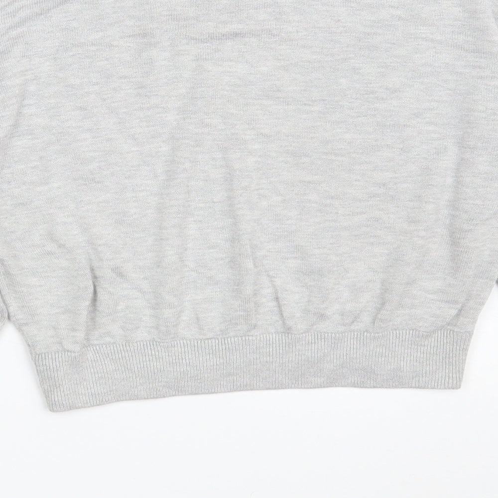 Brand and care label for H&M women’s grey acrylic pullover sweatshirt, size XS, - cropped