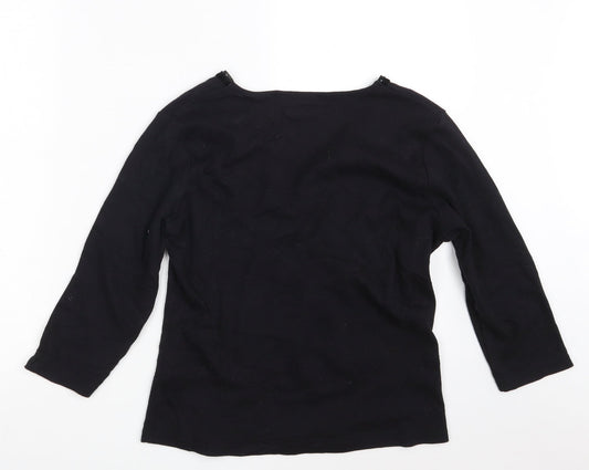 M&Co. Womens Black 100% Cotton Basic T-Shirt Size L V-Neck