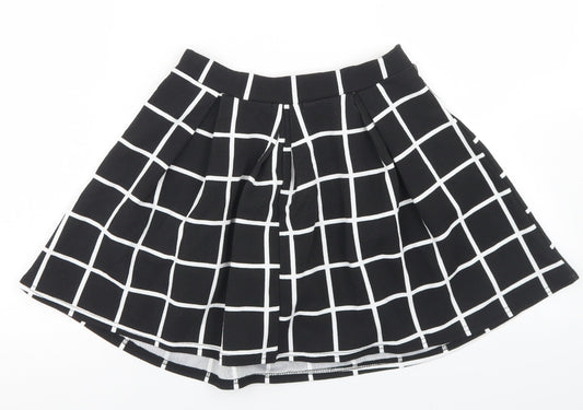 Boohoo Womens Black Check Polyester Pleated Skirt Size 10