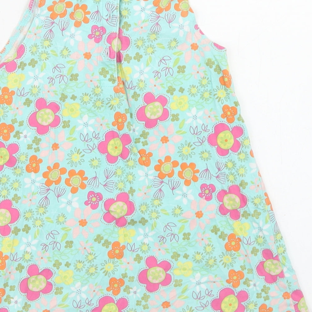 Mini Club Girls Blue Floral Cotton Basic Tank Size 3-4 Years Round Neck Button
