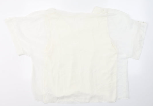 Preworn Womens White Polyester Camisole Blouse Size L Round Neck