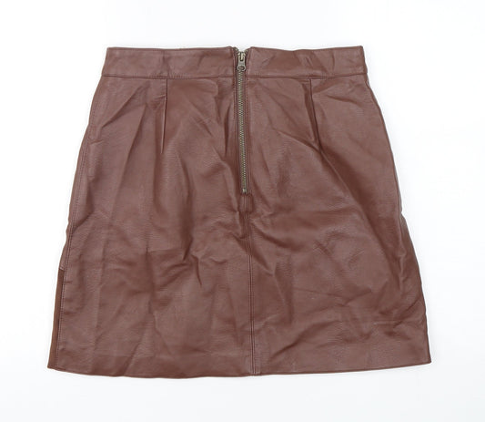 Back view of Paraphrase women’s brown polyurethane mini skirt, size UK 10