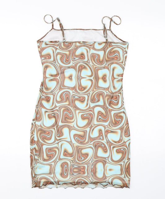 Shein Womens Multicoloured Geometric Polyester Mini Size 10 Square Neck Pullover