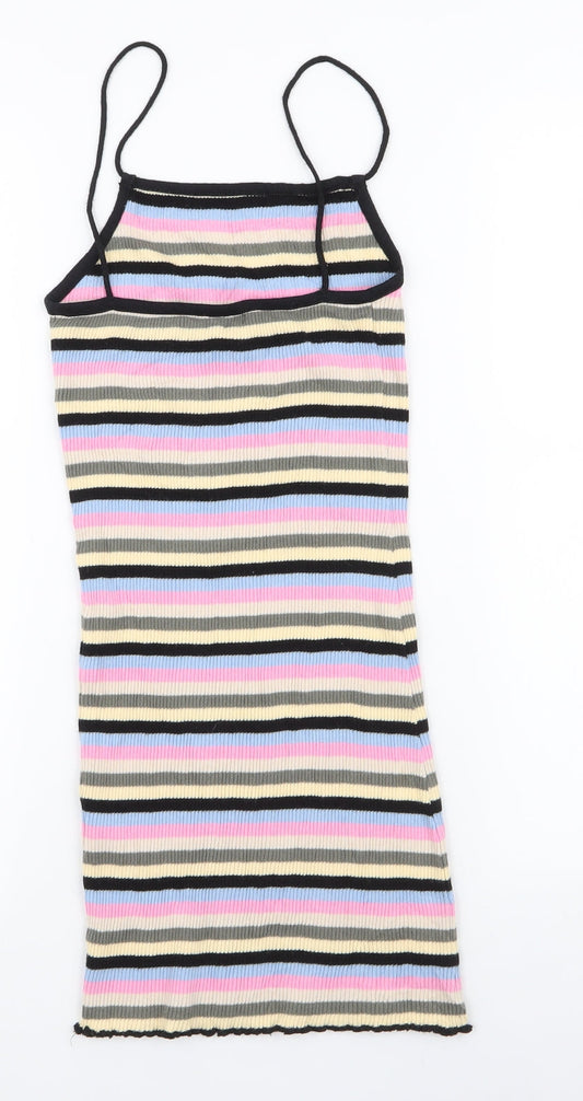 Topshop Womens Multicoloured Striped 100% Cotton Bodycon Size 6 High Neck Pullover
