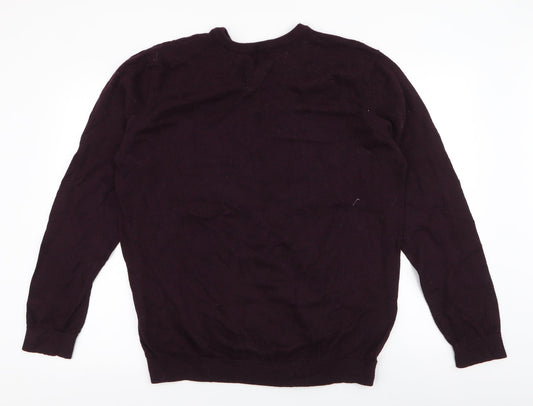 M&Co Mens Purple V-Neck Cotton Pullover Jumper Size XL