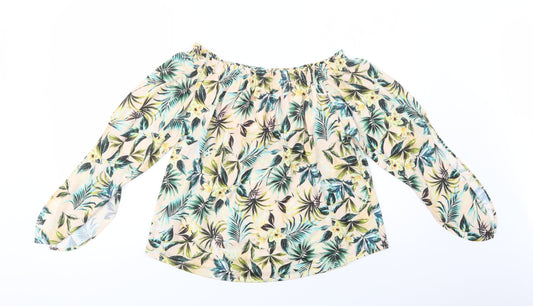 Bershka Womens Beige Floral Polyester Basic Blouse Size M Off the Shoulder