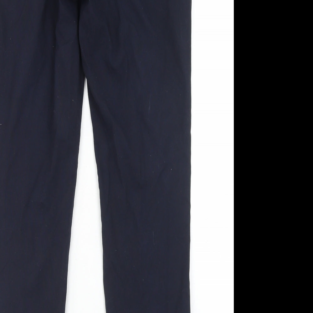 Brand and care label for Topman men’s blue polyester dress pants trousers, size 30, in regular hook & eye - short