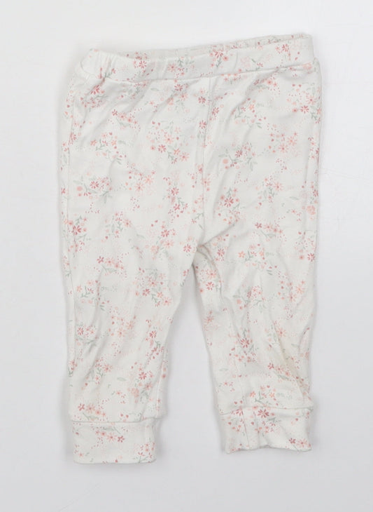 mamas & papas Girls White Floral Cotton Sweatpants Trousers Size 6-9 Months - Pyjama Pants