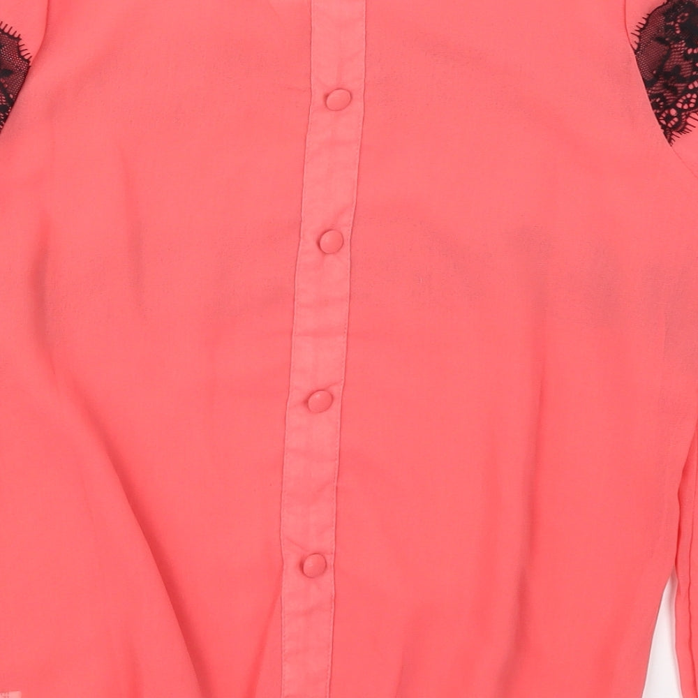 Fine Womens Pink Polyester Basic Blouse Size 12 Round Neck