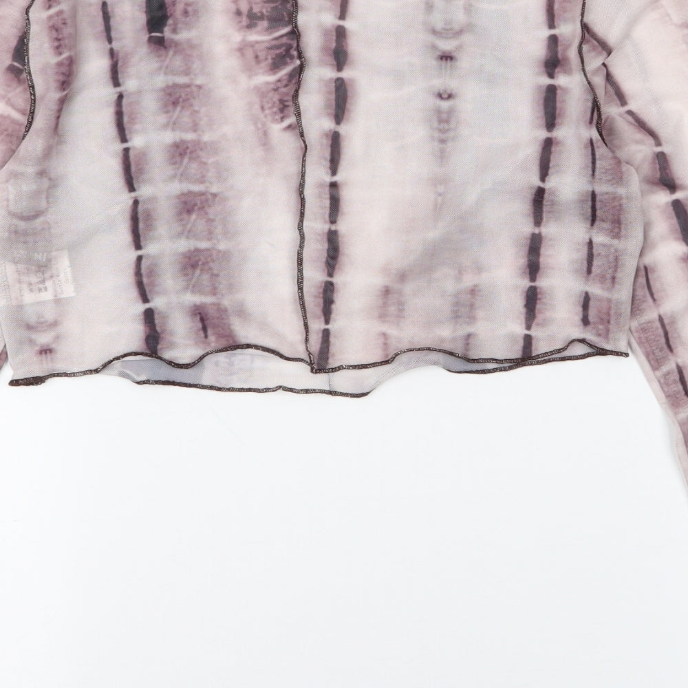 SheIn Womens Brown Polyester Cropped T-Shirt Size S Round Neck - Tie Dye