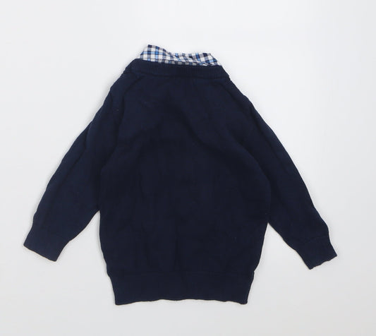 Matalan Boys Blue Check Cotton Pullover Jumper Size 9-12 Months Pullover