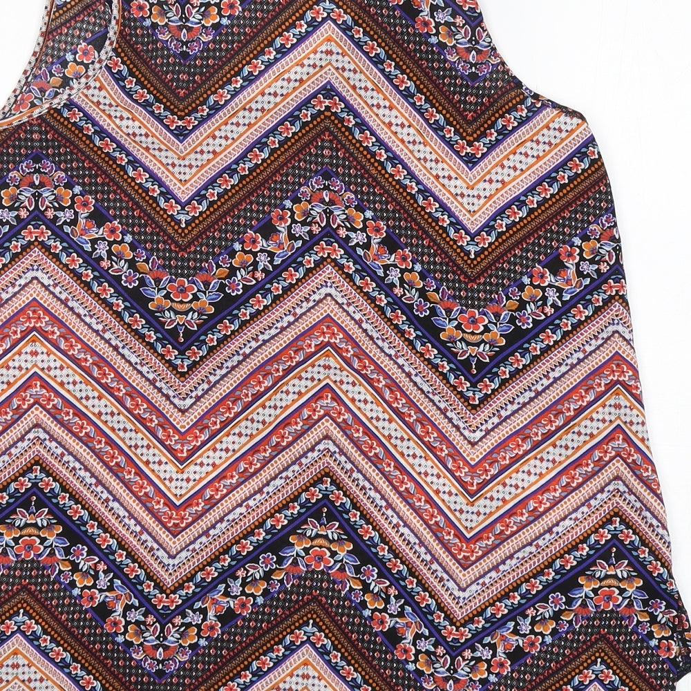 Brand and care label for Primark women’s multicoloured floral polyester camisole tank, size UK 12, round neck