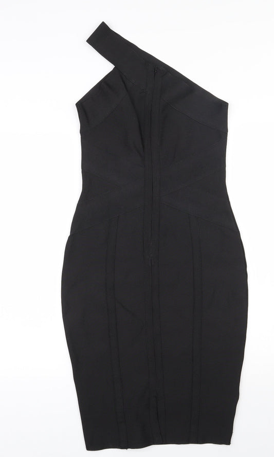 Lipsy Womens Black Polyester Bodycon Size 8 One Shoulder Zip
