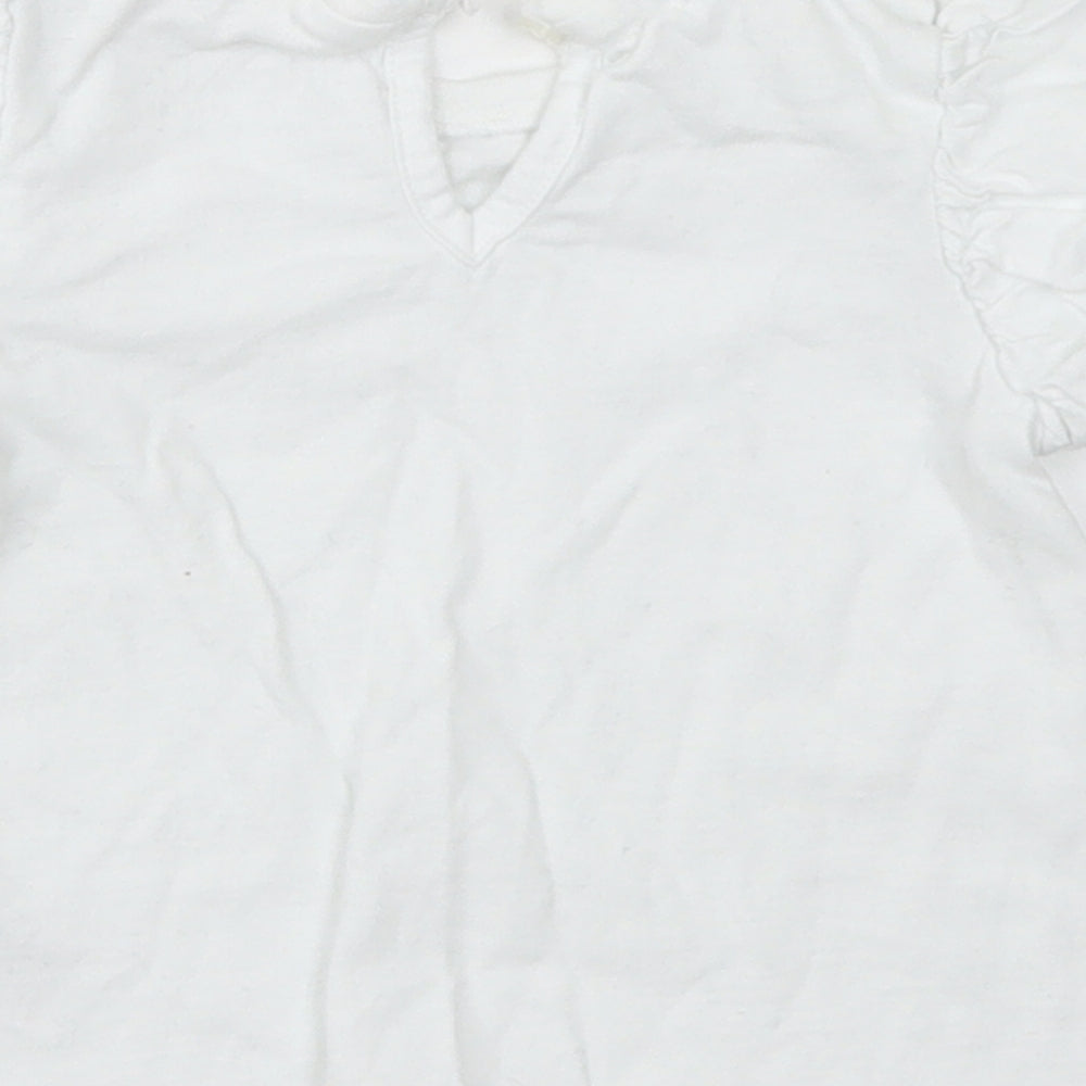 NEXT Girls White Cotton Basic T-Shirt Size 6-9 Months Crew Neck Button - Puff Sleeve