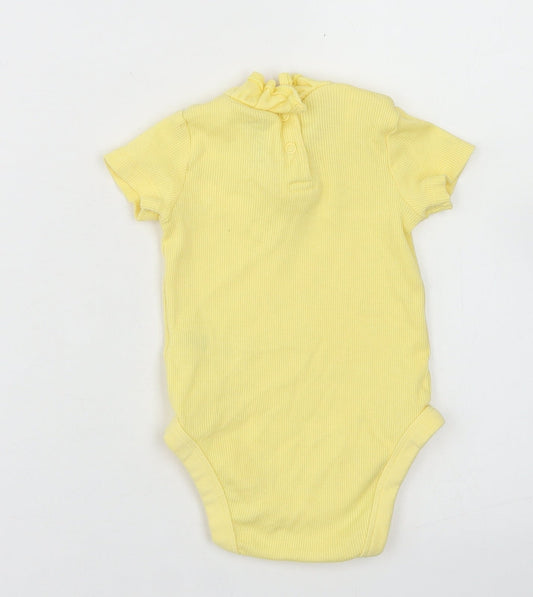 F&F Girls Yellow Cotton Romper One-Piece Size 6-9 Months Snap - Ruffle Neck