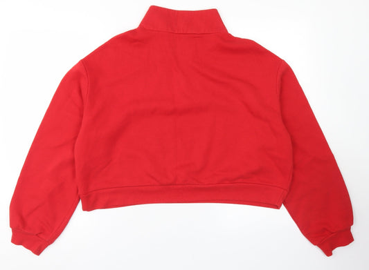 Back view of Divided women’s red cotton pullover sweatshirt, size L, - cropped, louisiana