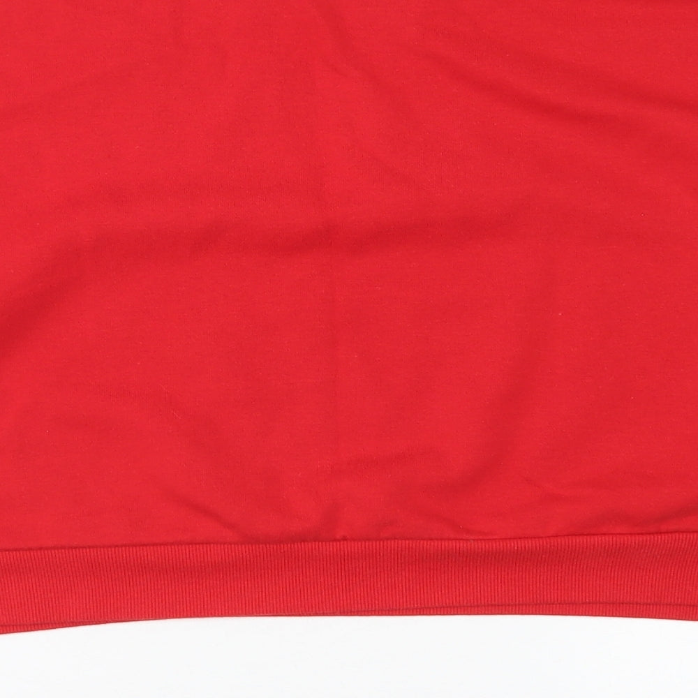 Brand and care label for Divided women’s red cotton pullover sweatshirt, size L, - cropped, louisiana
