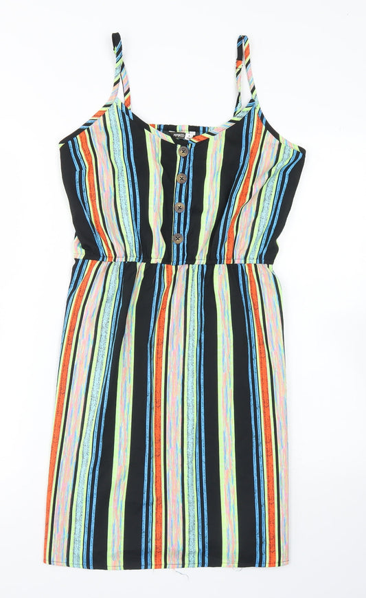 Additional front view of Pep&Co women’s multicoloured striped polyester slip dress, size UK 8, round neck