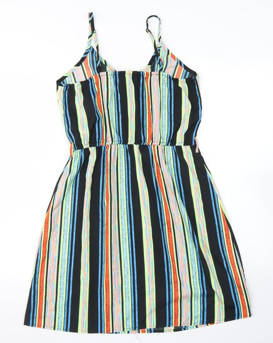 Pep & Co Womens Multicoloured Striped Polyester Slip Dress Size 8 Round Neck
