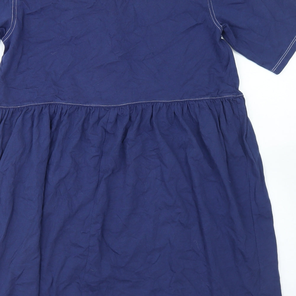 ASOS Womens Blue Cotton Skater Dress Size 10 V-Neck Zip