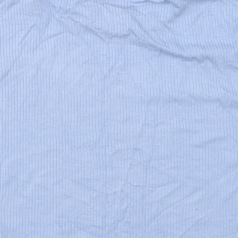 Brand and care label for SHEIN women’s blue viscose cropped t-shirt, size M, crew neck