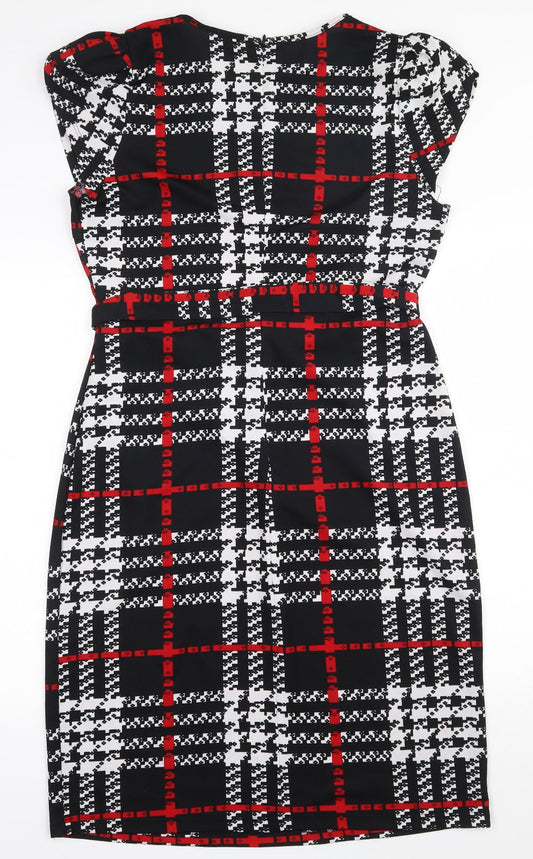 SheIn Womens Multicoloured Geometric Polyester Pencil Dress Size XL Round Neck Zip