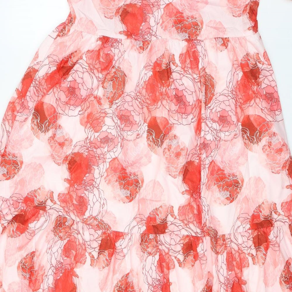 SheIn Womens Red Floral Cotton A-Line Size S Round Neck Button