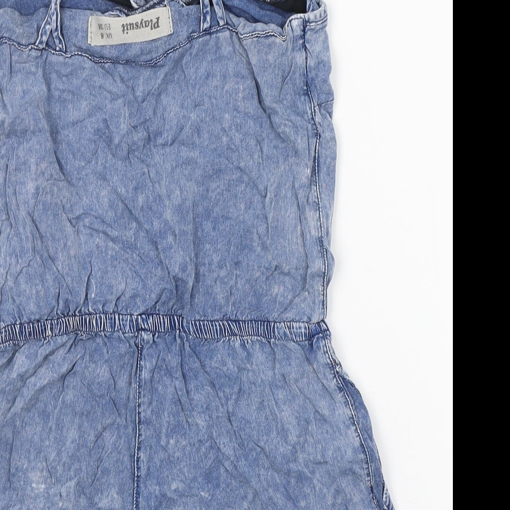 New Look Womens Blue Viscose Playsuit One-Piece Size 6 L3 in Zip