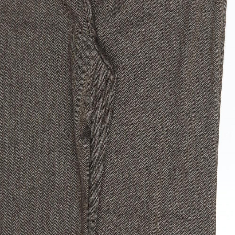 Brand and care label for Matalan women’s brown polyester dress pants trousers, size UK 18, 31-inch leg regular zip