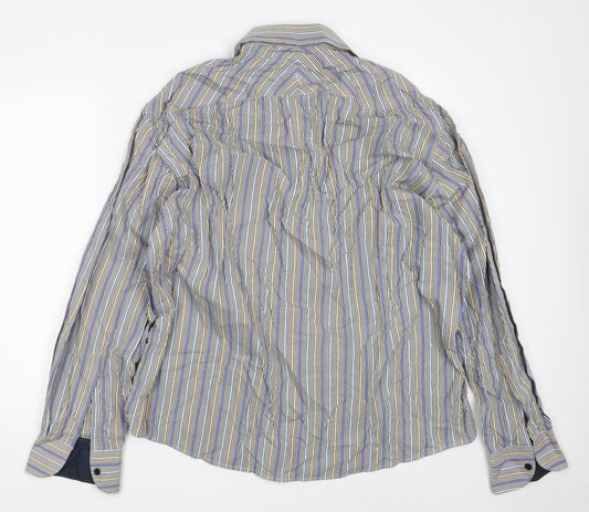 REMUS UOMO Mens Multicoloured Striped Cotton Button-Up Size 2XL Collared Button