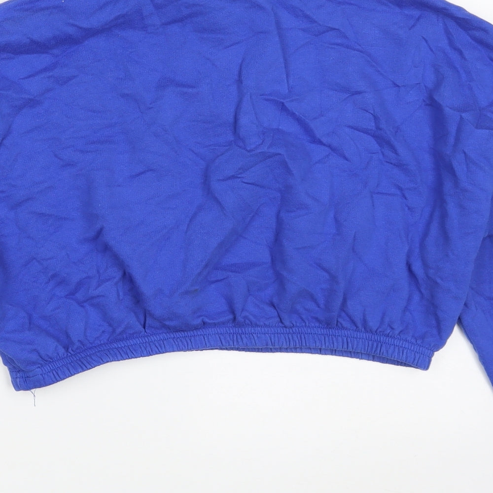New Look Womens Blue Cotton Pullover Sweatshirt Size S Zip - Cropped