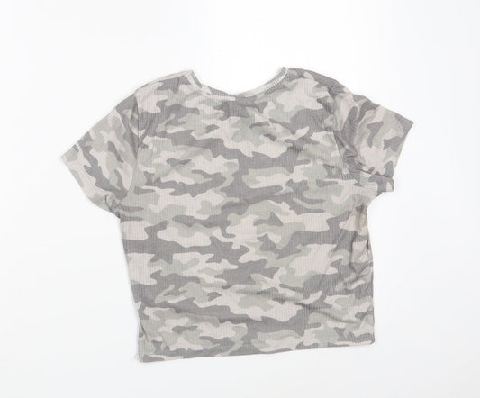 Primark Womens Grey Camouflage Polyester Cropped T-Shirt Size 10 Round Neck