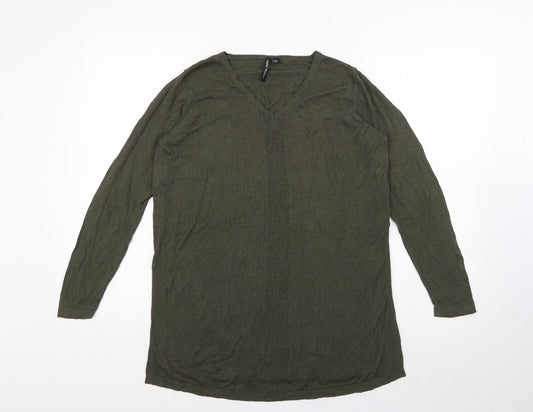 Additional front view of Capsule women’s green v-neck viscose jumper, size UK 12