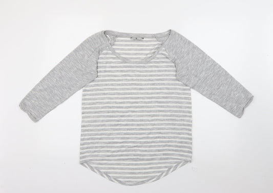 Additional front view of Tu women’s green scoop neck striped polyester jumper, size UK 12