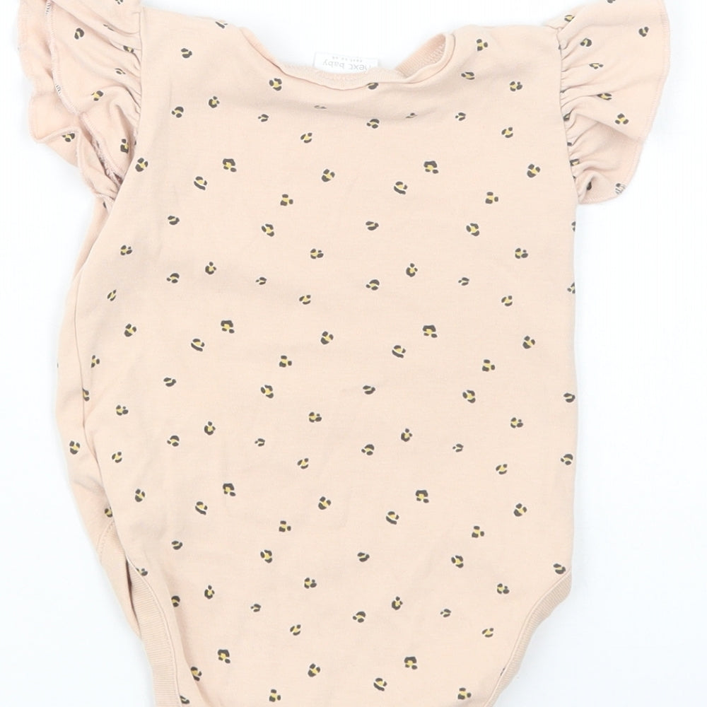 NEXT Baby Beige Animal Print Cotton Babygrow One-Piece Size 6-9 Months Snap