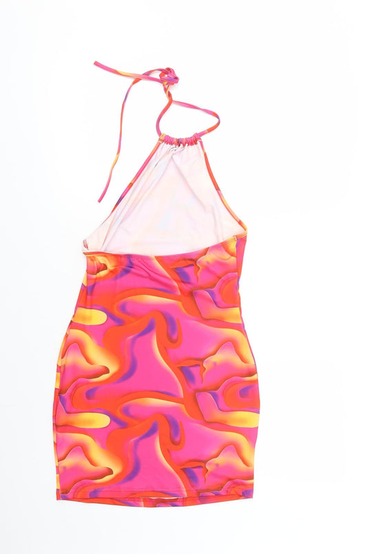 SheIn Womens Pink Geometric Polyester Mini Size S Halter Tie