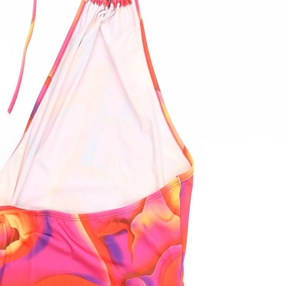 SheIn Womens Pink Geometric Polyester Mini Size S Halter Tie