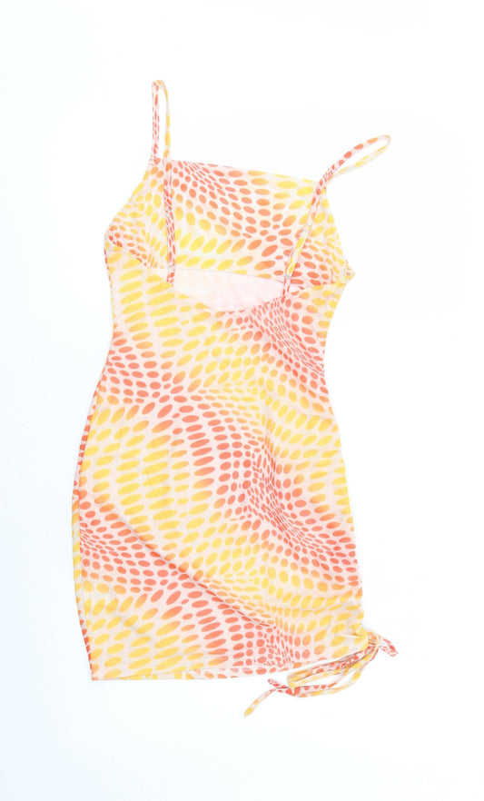 SheIn Womens Orange Geometric Polyester Bodycon Size XS Square Neck Tie