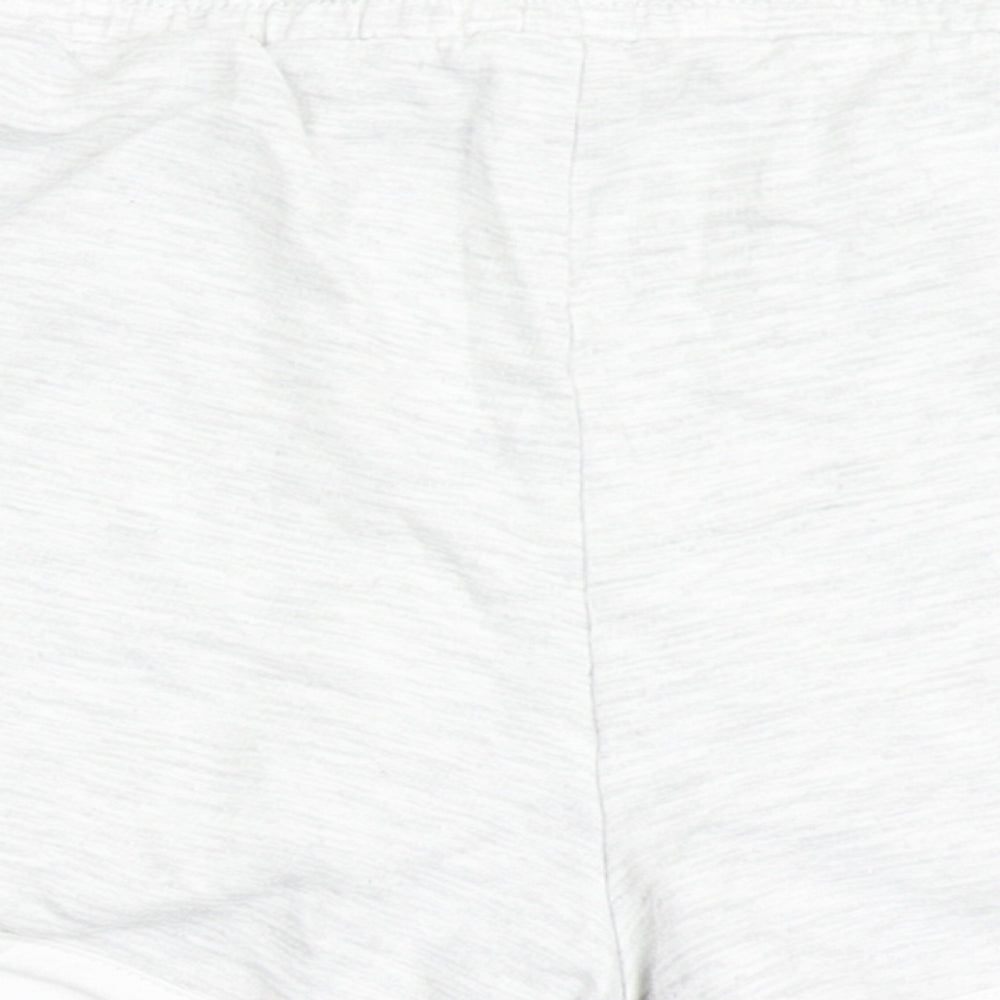 Brand and care label for Dunnes women’s grey cotton hot pants shorts, size UK 25, in regular drawstring